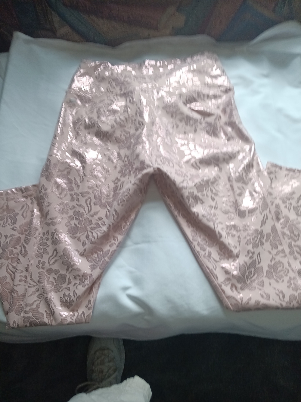 Womens Shiny Floral Print Leggings - Pink - Picture 2 of 2